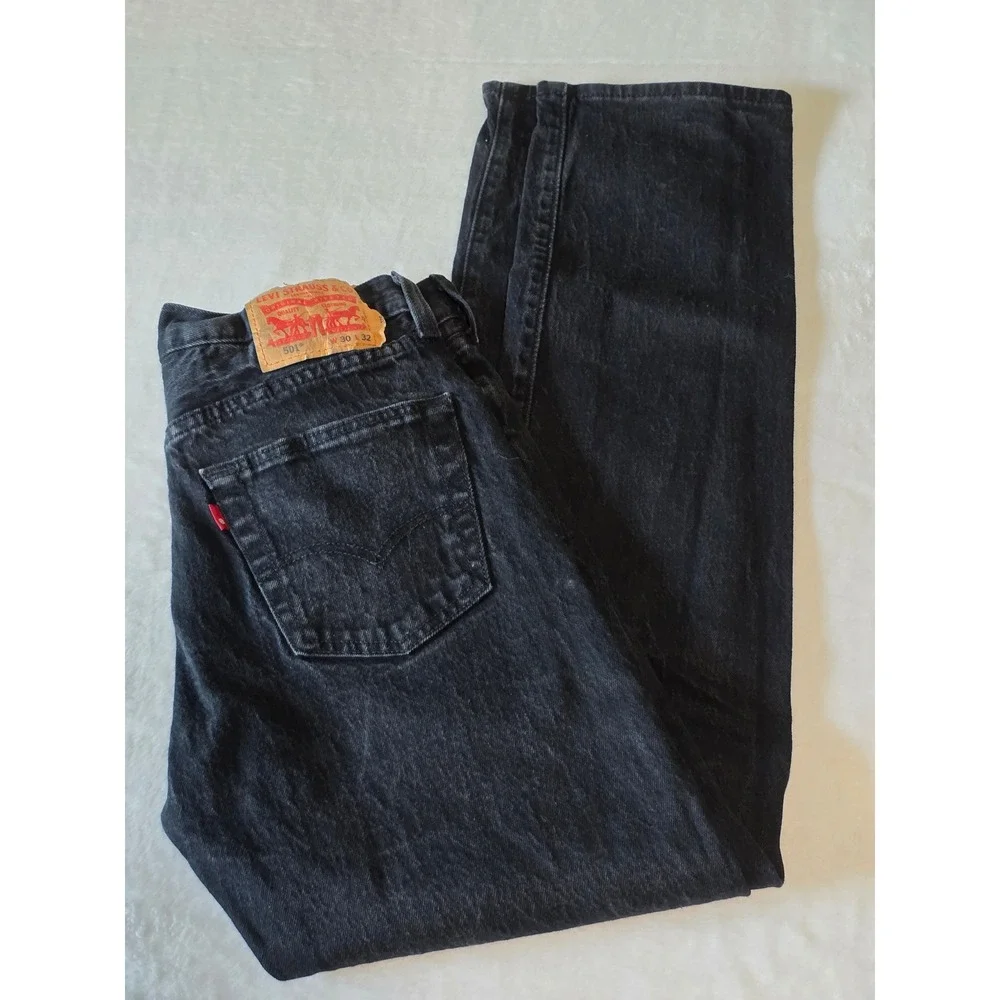 Levis 501 Original Fit Jeans Mens 30x32 Faded Black Button Fly Denim 00501-2443